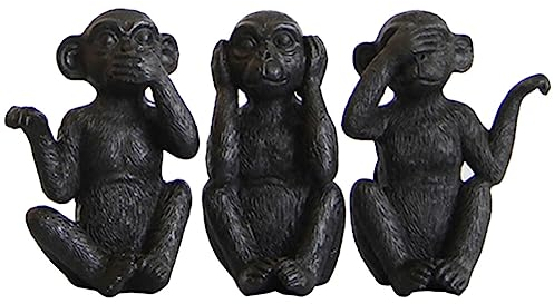 HOMSFOU Affenfiguren-Set aus Kunstharz – Höre kein Böses und kein Böses sehen, niedliche Tierdekoration für Wohnzimmer, Bücherregal, Schreibtisch, schwarz, nordischer Stil, Heimdekoration, 3-teilig