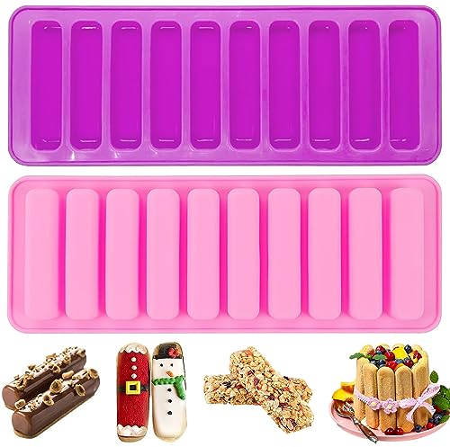 XCSJ 2pcs Moule Barre de Céréales Moule Silicone Rectangulaire 10 Cavités Anti-Adhésif Moule Finger Moule en Silicone à Biscuits Rectangulaire pour Barres à Céréales, Barre Au Chocolat, Biscuits (A)
