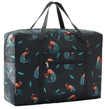 Reisetasche Boardgepäck Kabinengepäck Handgepäck 33 x 47 x 16 cm Faltbar Flugzeug, Farbe:Schwarzer Flamingo