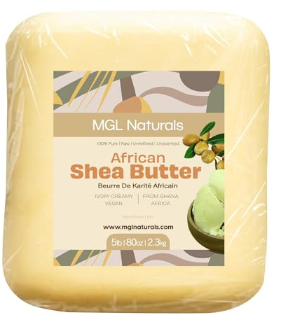 MGL Naturals Raw African Shea Butter Ivory 5 lb, 100% Pure and Unrefined. Nourish and moisturize skin and hair. Use alone or DIY recipes. From Ghana (5 lb)