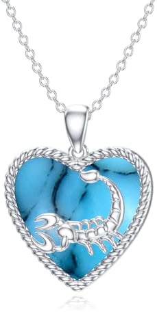 LONAGO Scorpio Necklace 925 Sterling Silver Zodiac Sign Scorpio with Created Turquoise Pendant Necklace for Women