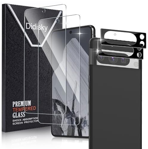 Didisky Verre Trempé pour Google Pixel 8 PRO 6.7'' (Pas pour Pixel 8, 8a), Contenir Lot de 2 Film Protection écran et Lot de 2 Caméra Arrière Protecteur, Anti Rayures, Dureté 9H, Haute définition