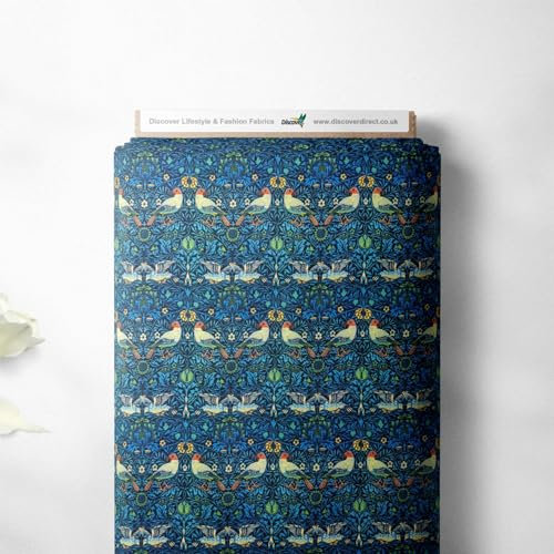 William Morris Designerstoff, 100 % Perkal-Baumwolle, klassisches Druckdesign, Quilten, Handwerk, Kleid, hochwertiges Nähmaterial, 112 cm breit (Meterware, Vögel)
