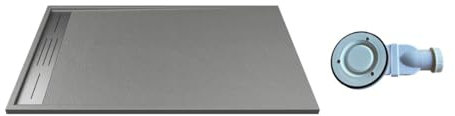 Vente-unique - Receveur extra-plat à poser ou à encastrer découpable en résine SMC avec siphon - Gris - 140 x 90 cm - LYROSA