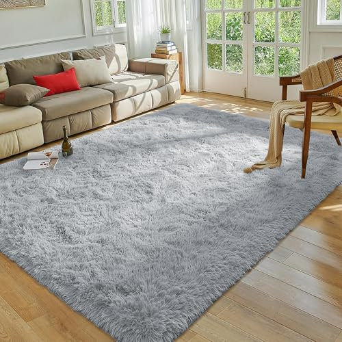 MOONLIGHT20015 Rugs Living Room 120 x 170 – Fluffy Grey Area Rugs for Bedroom – Super Soft Large Shaggy Pile Non Slip Non-Shedding Rug – Modern Plush Carpet for Lounge