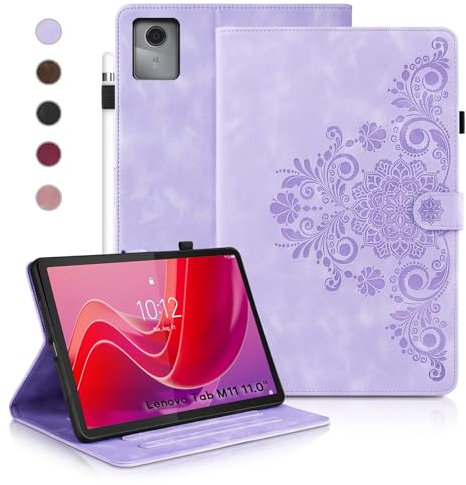 Auslbin Funda para Lenovo Tab M11 11, Fundas Protectoras Retro Tab M11 (TB-330FU/TB-331FC) en Color Liso, Estilo en Relieve, Diseño de Hebilla Magnética, Función Atril, Morado