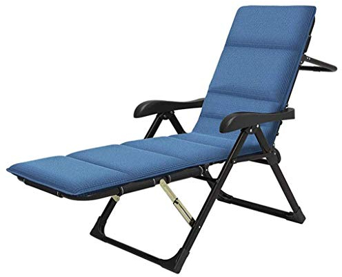 Generisch Zero Gravity Lounge Chair, Sonnenliege, Faltbarer Loungesessel aus Metall, für Garten, Camping, Terrasse, Outdoor, tragbar, liegend, extra groß mit blauen Kissen, Ch