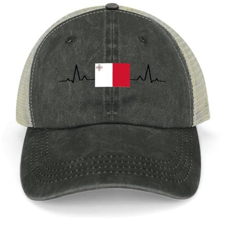 Yelolyio Malta Flagge Herzschlag Mesh Back Cap Malta Baseball Cap Verstellbare Denim Cap Verstellbar Einfarbig Baseballmütze für Damen und Herren Outdoor Sport Caps, Schwarz , 1-5