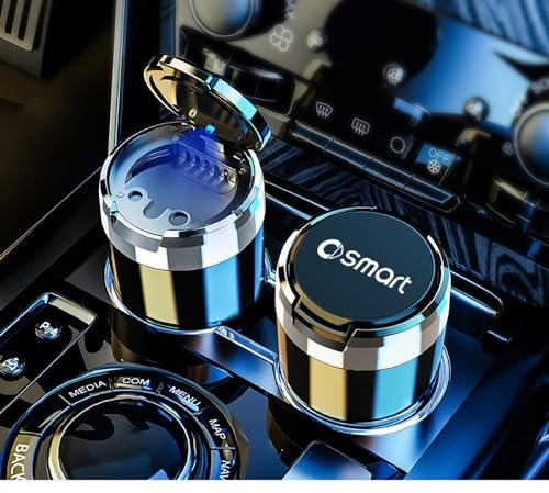 NURCIX Auto Aschenbecher für Smart 451 Brabus Smart Fortwo 453 Forfour Tragbarer Aschenbecher mit Deckel, Geruchlos, Easy Clean Up, Abnehmbar, Schwarz, Klassisch