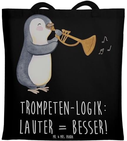 Mr. & Mrs. Panda Tote Bag Trompeten Weisheit - Geschenk, Trompeter, Musikinstrumente, Einkaufstasche, Musiker, Lernen, Stoffbeutel, Musik, Tragetasche, Jutebeutel, Musizieren, laut, Blasinstrumente
