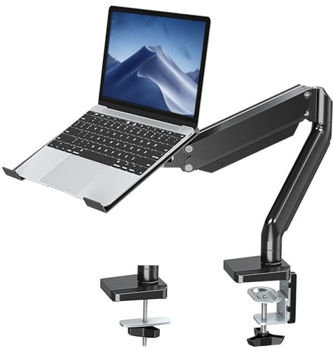 ErgoFocus 2 in 1 Laptop Desk Mount, Gas Spring Arm, Fits Max 17 Notebook & 32 Monitor, Single Monitor Mount with Laptop Tray, Holds up to 17.6lbs