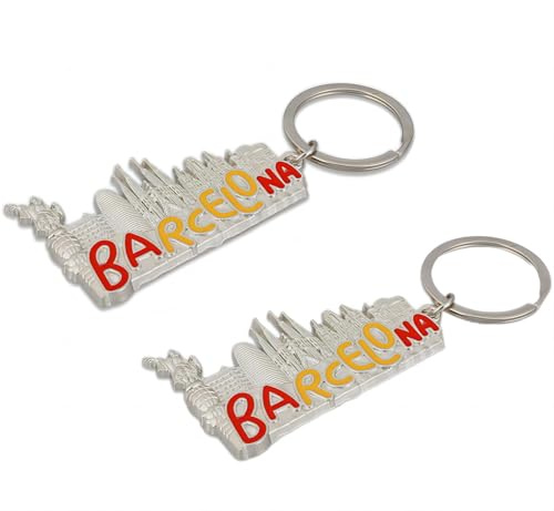 ZENRUIMING Lot de 2 porte-clés Barcelone Espagne en alliage métallique souvenir touristique de Barcelone, Argenté, taille unique