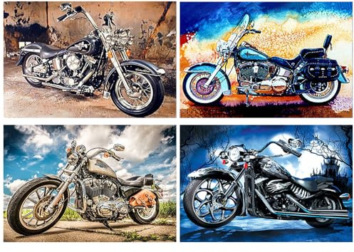 DCIDBEI Lot de 4 Diamond Painting Moto 40 x 30 cm - Peinture Diamant Photos Adulte - Broderie Diamant Bendit - Point de Croix