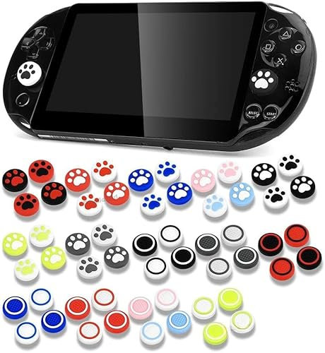 4 x Silicone Thumb Grip Cap Joystick Analog Protective Cover Case for Psvita PS Vita PSV 1000 2000 Slim Console (Paw Pink Blue)