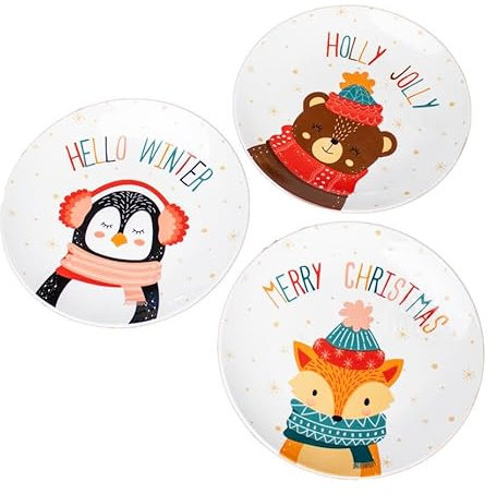 Darthome Winter Woodland Animal Side Plates Set of 3 Christmas Kitchen Serving Dining