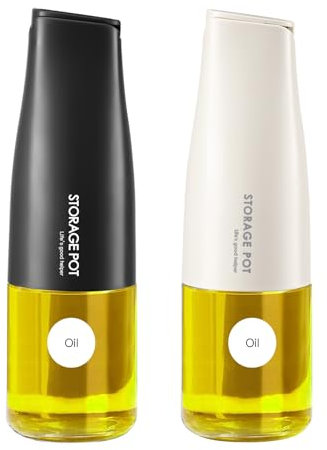 YARRAMATE Botella Dispensadora de Aceitera de Oliva 500ml Auto Flip para Cocina Hermosa Aceitero Vinagrera de Vidrio para Cocinar con Vertedor Contenedor de Aceite Dispensador (Blanco Y Negro)