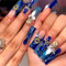 GlamRays Lot de 24 faux ongles press on nails, longs, carrés, en acrylique, bleu royal, avec strass