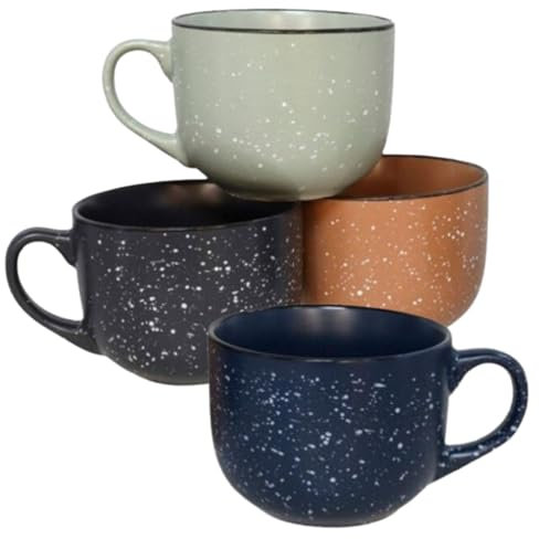 Set de 4 Tazones de Cerámica 500 ml - Diseño Moderno con Acabado en Colores Elegantes - para Café, Desayuno, Té, Sopas o Cereales - Resistentes y Apta para Microondas y Lavavajillas - No Pierden Color