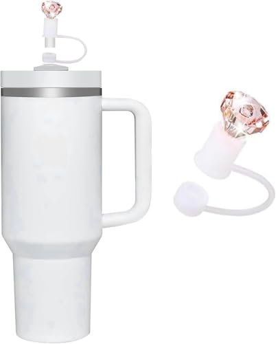 Diamond Straw Toppers for Stanley Cup, Silicone Straw Covers for Stanley Cup 30&40Oz, Dust-Proof Straw Topper, Reusable Straw Cover for Stanley Tumbler Accessories 10mm (Light Pink)