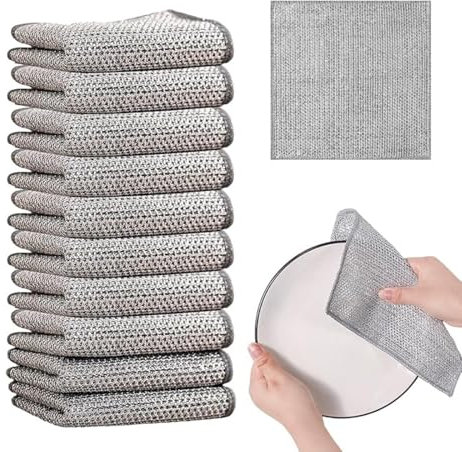 10 PCS Double Layer Wire Dishwashing Cloths, Multifunctional Non Scratch Steel Wire Clean Dishcloth, 20x20 cm Two Layer Reusable Metal Wire Washing Dishcloth Rag Towel for Kitchen Dish Sink Stove Top