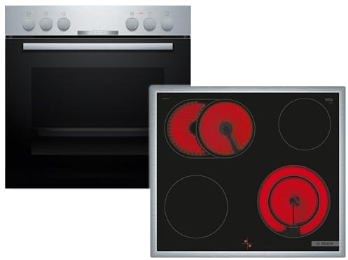 Bosch HND211CS63, Einbau-Herd-Set, Einbau-Herd 60 cm, HEA510BS3, Serie 2, 3D-Heißluft, Versenkknebel, Edelstahl & Elektro-Kochfeld 60 cm, NKN645GA2E, Serie 4, Herdgesteuert, 21 cm Kochzone, Mit Rahmen