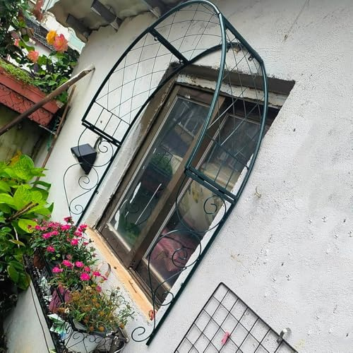 Enrejado de arco de jardín de metal, arco extensible de acero fuerte montado en la pared con decoración de hojas artificiales para plantas trepadoras/rosas, perfecto para bodas al aire libre y puertas