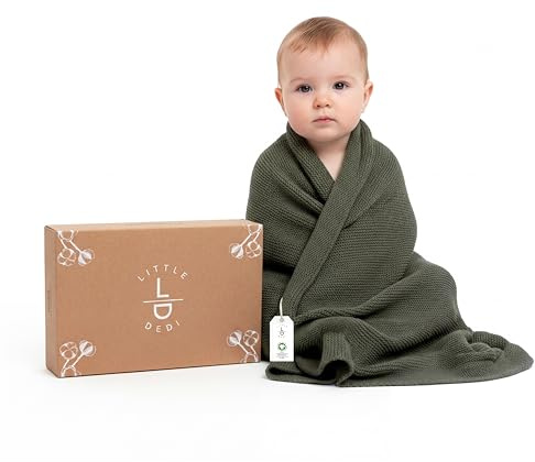 Little Dedi Alina Babydecke 80x100 cm – 100% Bio-Baumwolle, GOTS-Zertifiziert, weich & atmungsaktiv, für Neugeborene, in Geschenkbox, Dunkelgrün