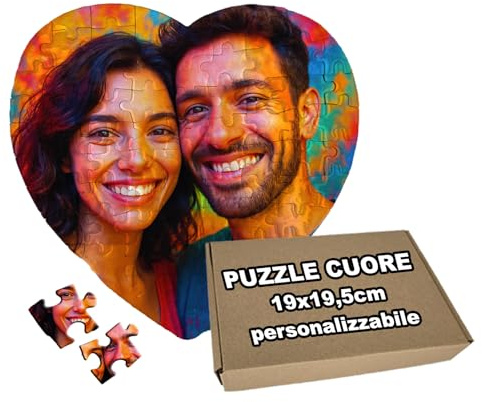 GIFART Personalisiertes Puzzle mit Foto und Geschenkbox – Spiel mit Widmung – Einzigartige Geschenkidee – Verschiedene Formen und Größen – Herzform, 19x19 cm – 75 kleine Teile