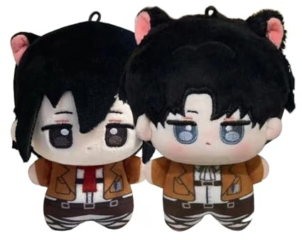 Jilijia Anime Plüschkissen Levi/Zoe Hans/Eren Jaeger Figur Schlüsselanhänger weich gefüllte Mini-Anhänger für Taschendekoration, Sammlerstück, Geschenke für Fans, 10 cm
