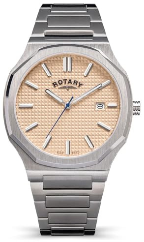 Rotary Men's Heritage Champagne Octagonal Stainless Steel Bracelet Watch