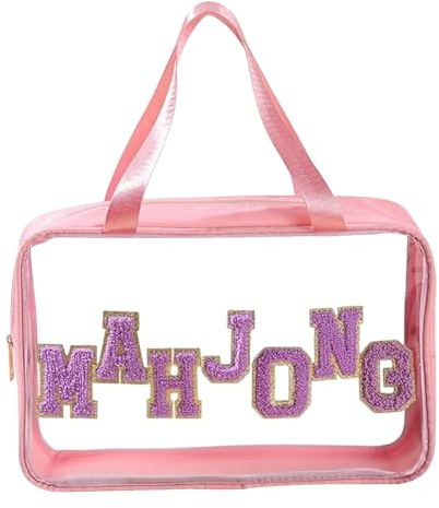 Kasmole Mahjong Taschen für Spielsteine, Klarer Mahjong Spielsteinbeutel Mit Griff Und Ablage, Transportbeutel Aufbewahrungspouch für Familienpicknick Spieler Spieleabend Party Outdoor Reise Camping