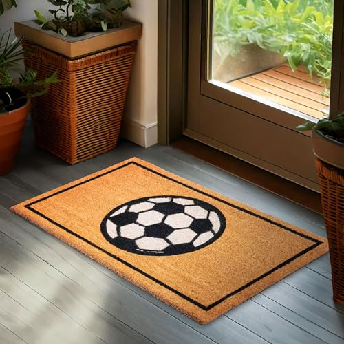 BRUBAKER Fußmatte für Außen und Innen - Fußball - 45 x 75 cm - Braun | Schmutzfangmatte aus 100% Kokos - Fußabtreter Wetterfest und rutschfest - Antirutsch Türvorleger für Haustür und Eingang