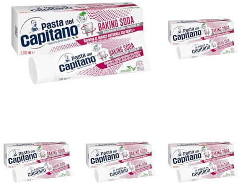 Pasta del Capitano, Bio Zahncreme mit Backpulver, Belebt die natürliche Weiße der Zähne und neutralisiert die Säuren der Plaque, 100% Made in Italy, 100 ml Tube (Packung mit 5)