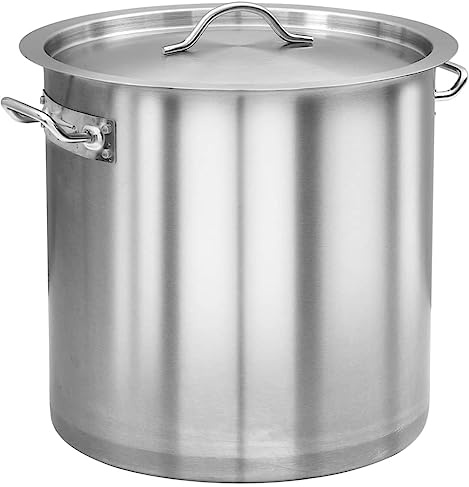 Casserole en Acier Inoxydable de 35 L, Avec Couvercle et Poignées, Casserole Inox, Marmites, Pour Cuisines Professionnelles et Domestiques, Argent, 36 x 36 cm