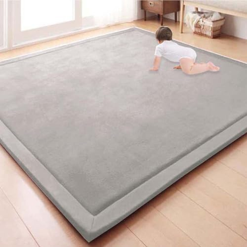 Waigg Kii Großer Teppich, warmer Korallensamt, Spielmatte, dicker Kinderzimmerteppich, Krabbel-Tatami-Yogamatte, rutschfeste Bodenmatte, Übungsunterlagen (Grau, 200 x 200 x 2 cm)