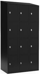 kaiserkraft | 4er-Schließfachschrank Fydor | 3 Abteile | Schwarz | B 900 mm | schräge Dachform | Vorhängeschloss
