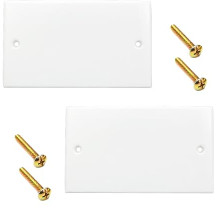 2 Pcs Blanking Plate,Double Socket Blanking Plate,Plastic Plate Covers with Screws and Caps,Standard White Switch Cover,Wall Plates,Plug Sockets Faceplate for Renovation & DIY Users (146mm x 86mm)