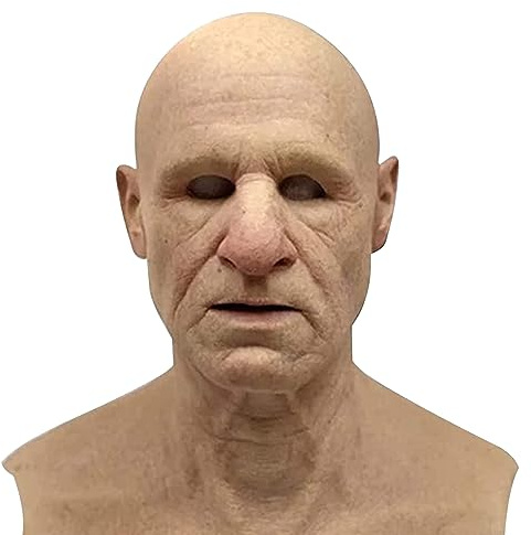 BeVistoso Halloween Mask Realistic Bareheaded Old Man Mask Latex Full Face for 8+ Years Old Party Parade Cosplay