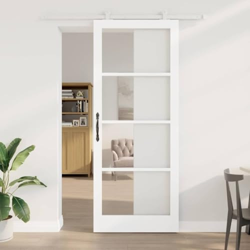 sephironlbb Puerta corredera ORKDAL color blanco, 93 x 232 cm, madera maciza de pino y cristal, puerta de entrada exterior, seguridad, apartamento, antirrobo, aislamiento térmico, aislamiento acústico
