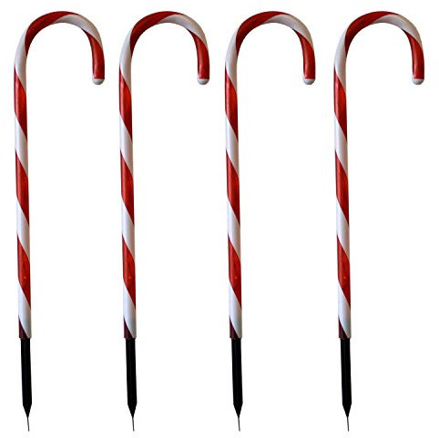 Haushalt International 4tlg. LED Leuchtstab-Set Zuckerstange, 32 LED, H:44cm inkl Erdspieß, Außenbeleuchtung, Lichterkette, Außendekoration Lichterdeko Garten