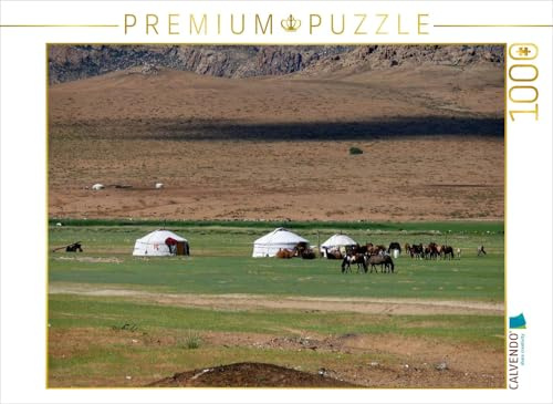 CALVENDO Puzzle Mongolische Landschaft mit Jurten | 1000 Teile Lege-Größe 64 x 48 cm Foto-Puzzle für glückliche Stunden