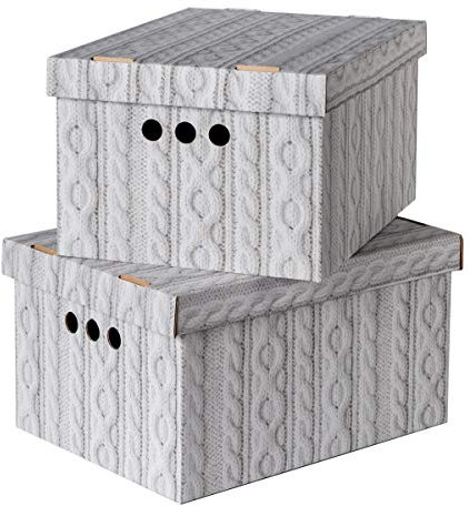 SOFTILLO Pack of 2 Decorative Storage Boxes With Lids Home Office Bedroom Wardrobe Box Organiser Archive Box with Lid Multi-Use General Storage Archive Box with Lid Stylish Set Large Sweater