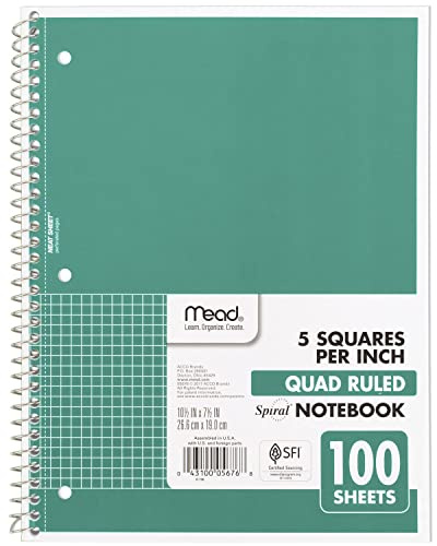 Mead Spiral Notebook, 1 Subject, Graph Ruled Paper, 7-1/2 x 10-1/2, 100 Sheets, Green (05676AC5)