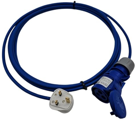 UK Made Mains Power 13Amp UK Plug to 16Amp IP44 240v Coupler Fly Lead (5 Metres)