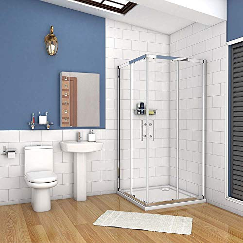 AICA Douche Carrée 100x100cm Accès d'Angle Porte Coulissante Verre Sécurité 6mm Hauteur 195cm