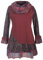 Vishes - Alternative Bekleidung - Damen Langarm Mandala Rüschen-Kleid mit Kapuzenschal dunkelrot 44