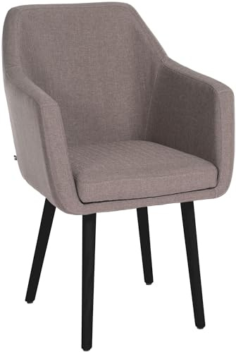 CLP Esszimmerstuhl Utrecht Mit Stoffbezug I Polsterstuhl Mit Robustem Holzgestell I Retrostuhl Mit Bodenschonern I Farbe Taupe Gestell Farbe schwarz