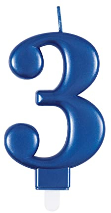 Unique Party 19613 Metallische Geburtstagskerze - Zahl 3 - Blau, 7 centimeters