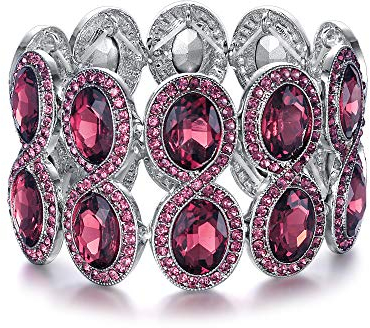EVER FAITH Damen Armband Strass Kristall Art Deco Hochzeit Braut Elastisch Stretch Armreif Lila Silber-Ton
