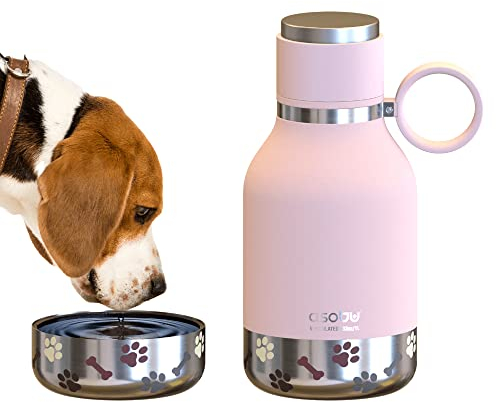 Asobu Dog Water Bottle with Built-In Bowl – Pink – Stainless Steel Insulated Travel Bottle – 1 L